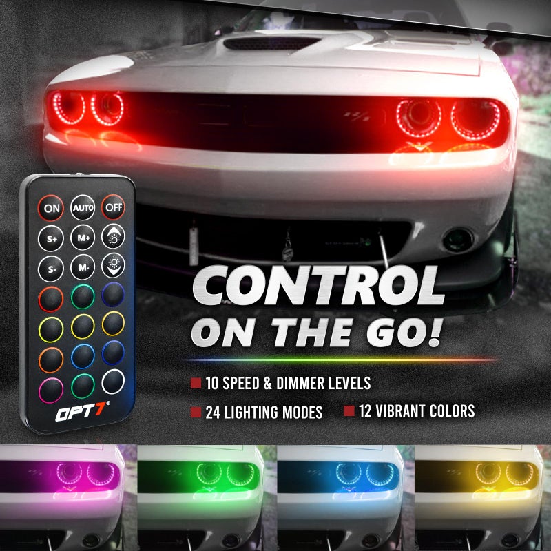 OPT7 Aura Pro Halo Lights DRL for 2008-2023 Dodge Challenger with App & Remote Control, Multi-Color Mode, Demon Eye, Angel Eye, Headlight Accessories, Easy Installation - Image 3